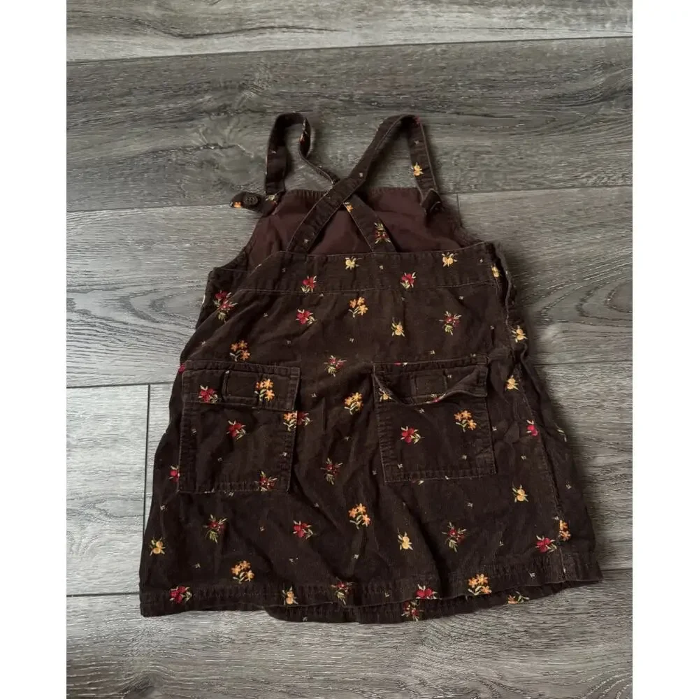 1999 Vintage Gymboree Girl Rainbow Tag Brown Floral Corduroy Overall Dress 2-3T